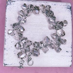 72u. Gray Glass Silvertone Crystal Bracelet